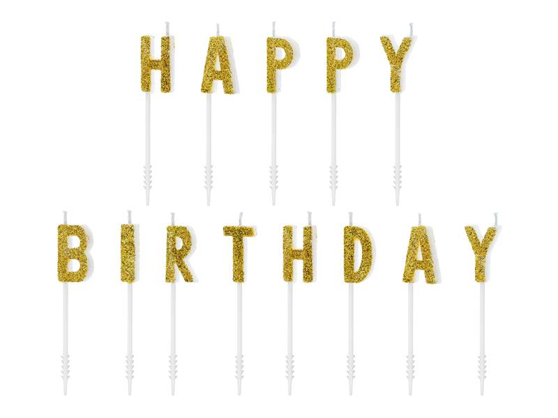 PartyDeco svíčky Happy Birthday zlaté