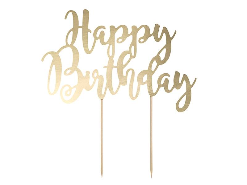 PartyDeco zapichovací dekorace na dort zlatá Happy Birthday