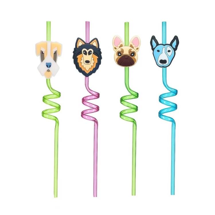 Plastová barevná brčka spirálová se psy (4 ks)