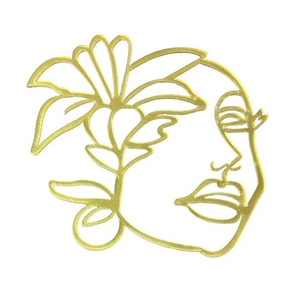 Plastová dekorace na okraj dortu zlatá Ženská tvář s květinou