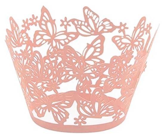 Přebaly na muffiny krajkové s motýly broskvové (10 ks)