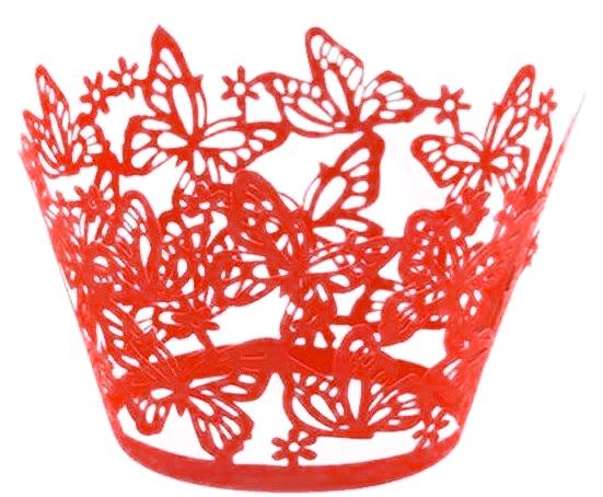 Přebaly na muffiny krajkové s motýly červené (10 ks)