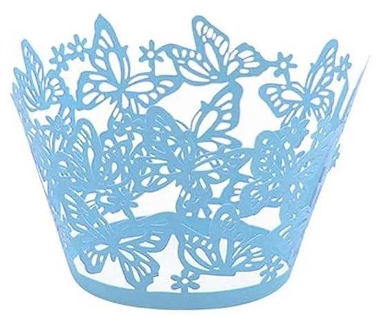Přebaly na muffiny krajkové s motýly modré (10 ks)