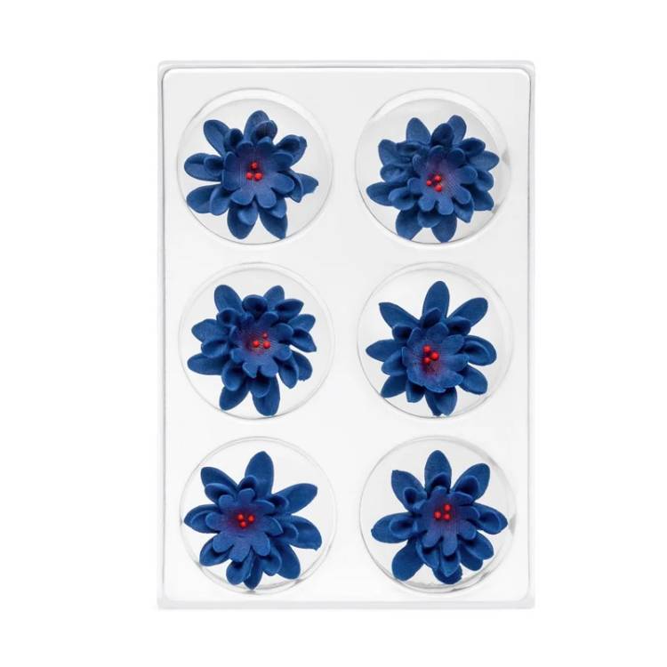 SLEVA! Cukrová dekorace Květ tmavě modrý (6 ks) Do 8.10.23023!