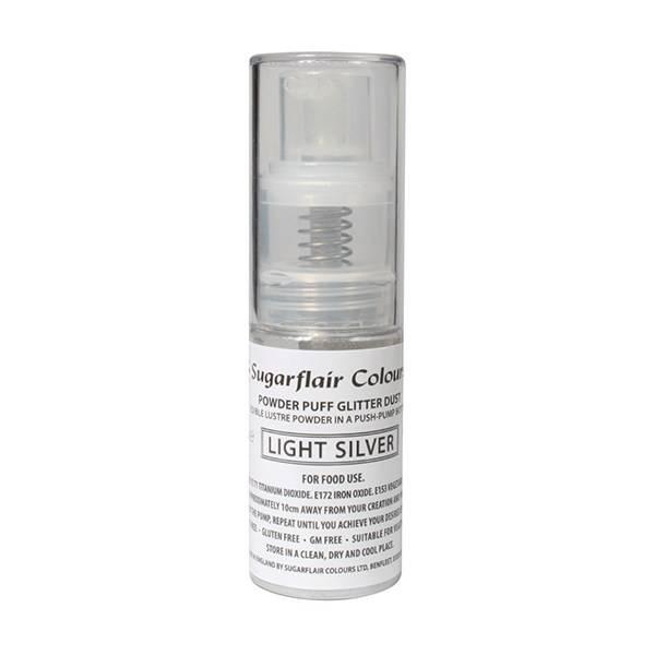 Sugarflair Třpytky v rozprašovači Light Silver (10 g) Bez E171