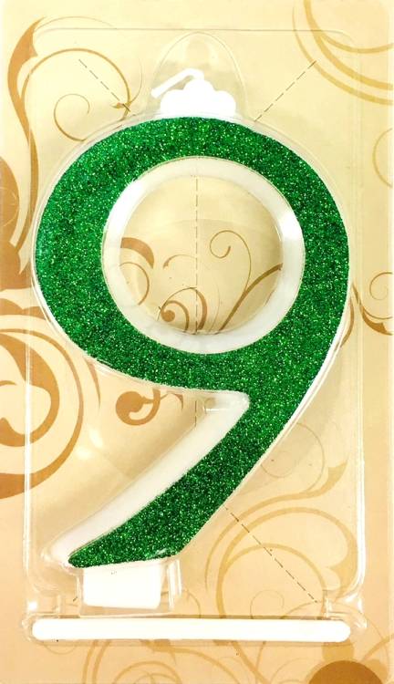Svíčka velká zelená číslo 9