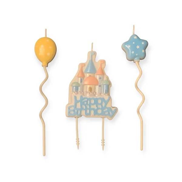 Svíčky Happy Birthday rmodré se zámkem a balónky (3 ks)