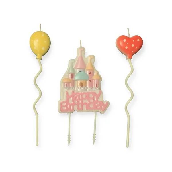 Svíčky Happy Birthday růžové se zámkem a balónky (3 ks)