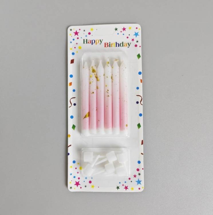 Svíčky Harmony bílo-růžové se zlatým zdobením (6 ks)