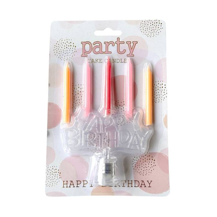 Svíčky oranžové, růžové a červená s LED nápisem Happy Birthday