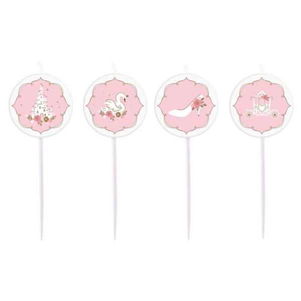 Svíčky růžové s princeznovskými motivy (4 ks)