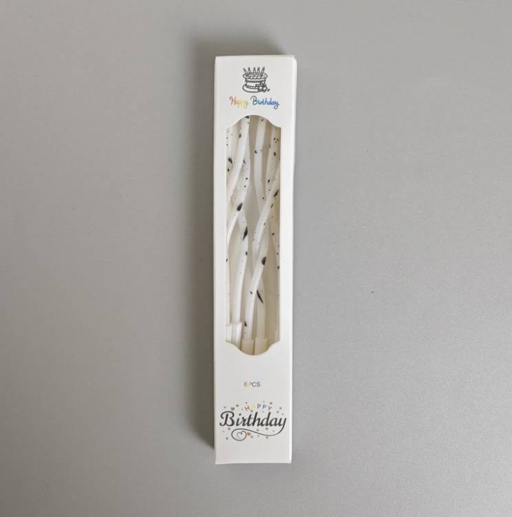 Svíčky spirálové bílé s černým zdobením (6 ks)