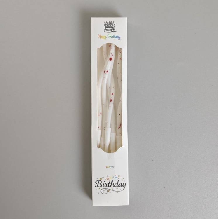 Svíčky spirálové bílé s červeným zdobením (6 ks)