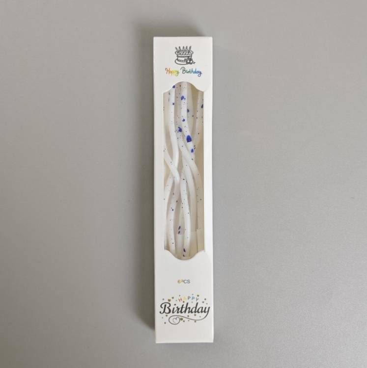 Svíčky spirálové bílé s modrým zdobením (6 ks)