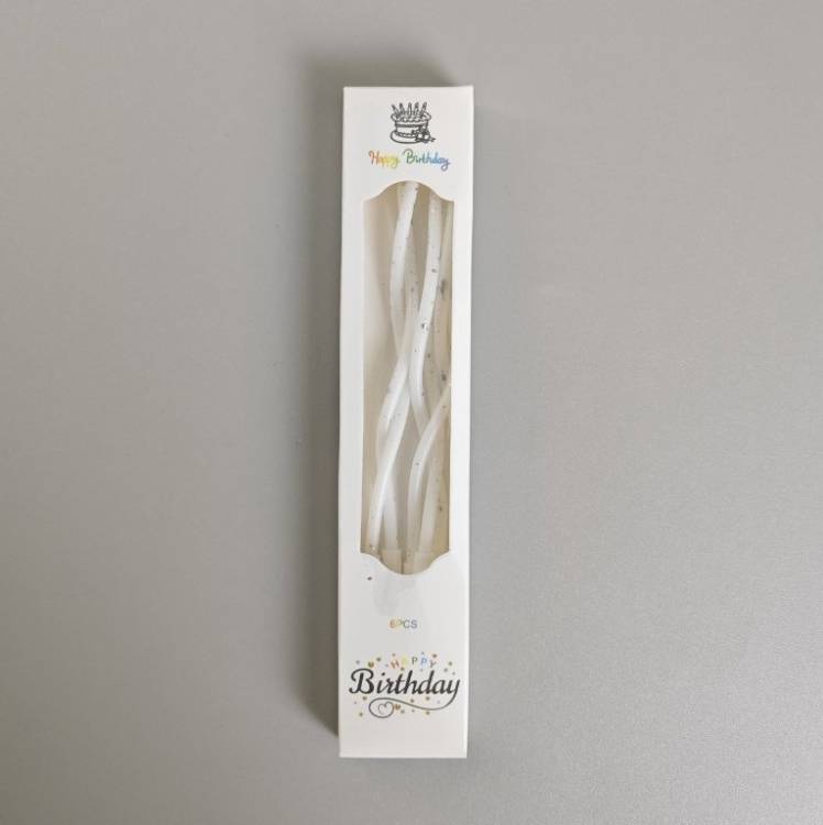 Svíčky spirálové bílé se stříbrným zdobením (6 ks)