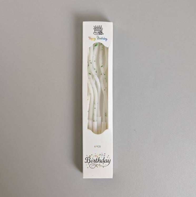 Svíčky spirálové bílé se zeleným zdobením (6 ks)