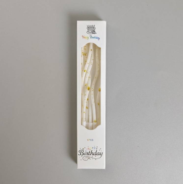 Svíčky spirálové bílé se zlatým zdobením (6 ks)