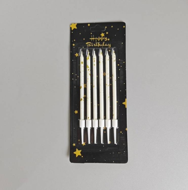 Svíčky Star bílé se zlatým zdobením (6 ks)