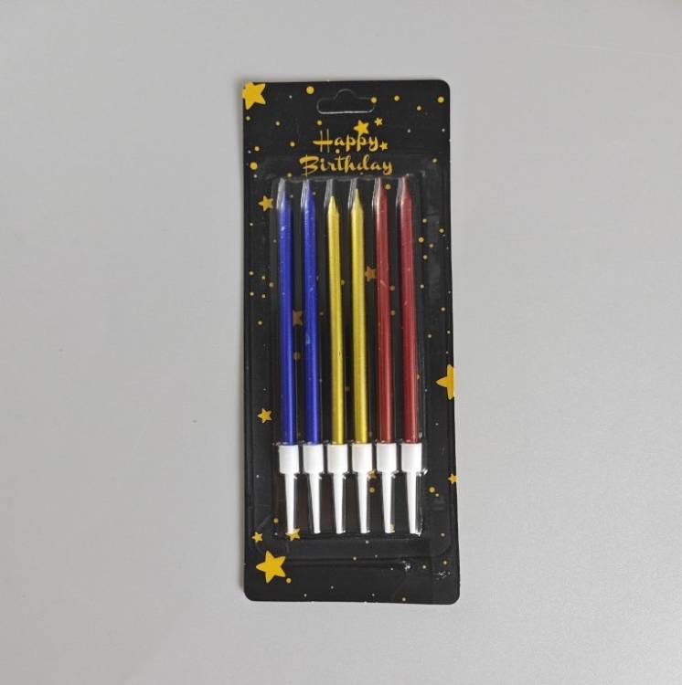 Svíčky Star modré, zlaté a červené (6 ks)