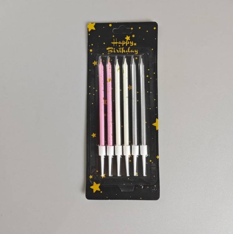 Svíčky Star růžové, bílé a stříbrné (6 ks)