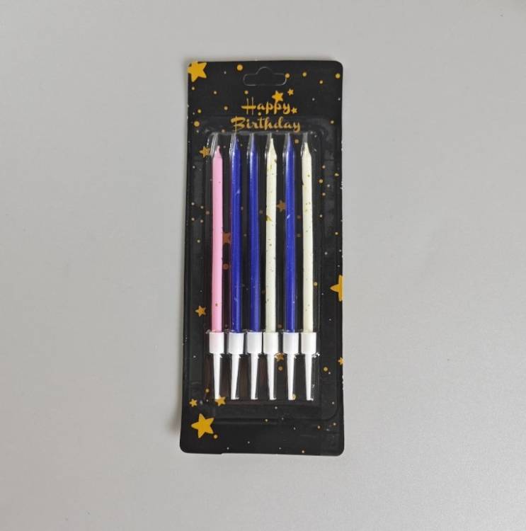 Svíčky Star růžové, modré a bílé (6 ks)