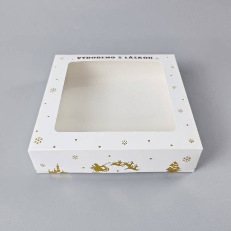 Vánoční krabice na cukroví bílo-zlatá nepromastitelná (20 x 20 x 5 cm)