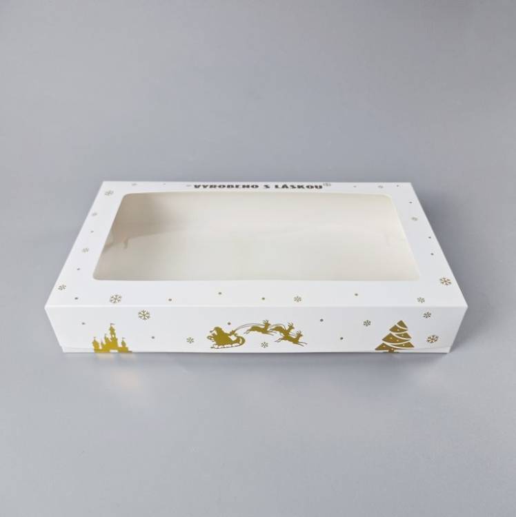 Vánoční krabice na cukroví bílo-zlatá nepromastitelná (35 x 20 x 6 cm)