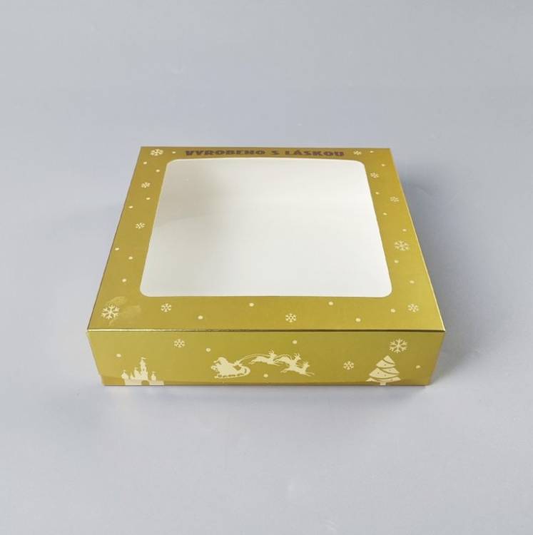 Vánoční krabice na cukroví zlato-bílá nepromastitelná (20 x 20 x 5 cm)