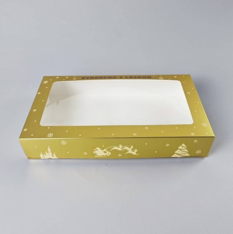 Vánoční krabice na cukroví zlato-bílá nepromastitelná (35 x 20 x 6 cm)