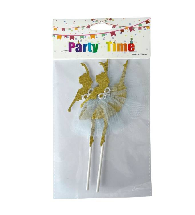 Zápich do dortu Baletky 1 zlaté s modrou sukní (2 ks)