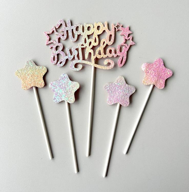 Zápich do dortu Happy Birthday s hvězdičkami (5 ks)