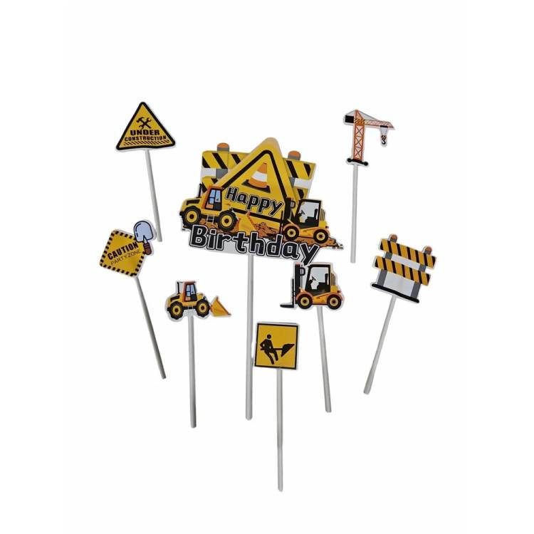 Zápich do dortu Happy Birthday s motivy stavby (8 ks)