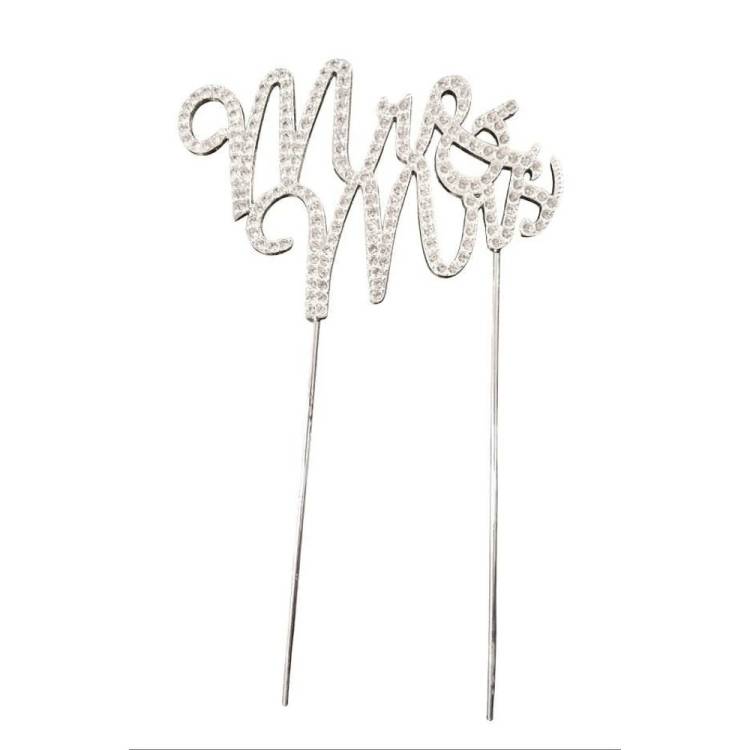 Zápich do dortu kovový stříbrný Mr & Mrs