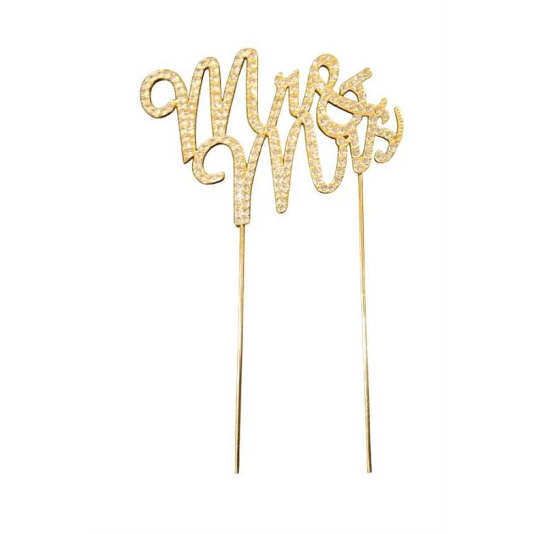Zápich do dortu kovový zlatý Mr & Mrs