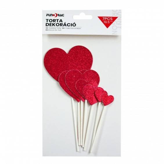Zápich do dortu Srdíčka červená (7 ks)