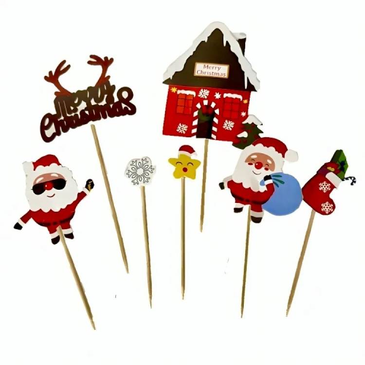 Zápich do dortu Vánoční domeček s vánočními motivy (7 ks)