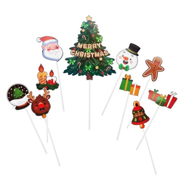 Zápich do dortu Vánoční stromeček s vánočními motivy (10 ks)