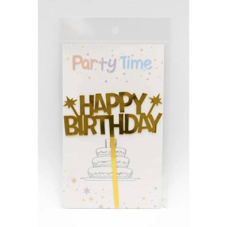 Zápich do dortu zlatý Happy Birthday