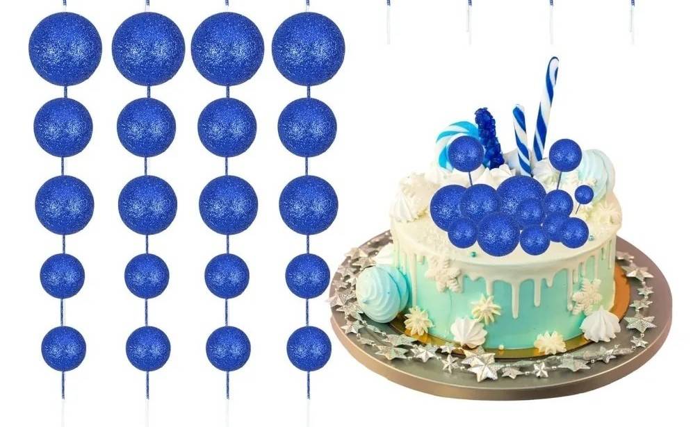 Zapichovací dekorace Koule modré glitterové různé velikosti (20 ks)