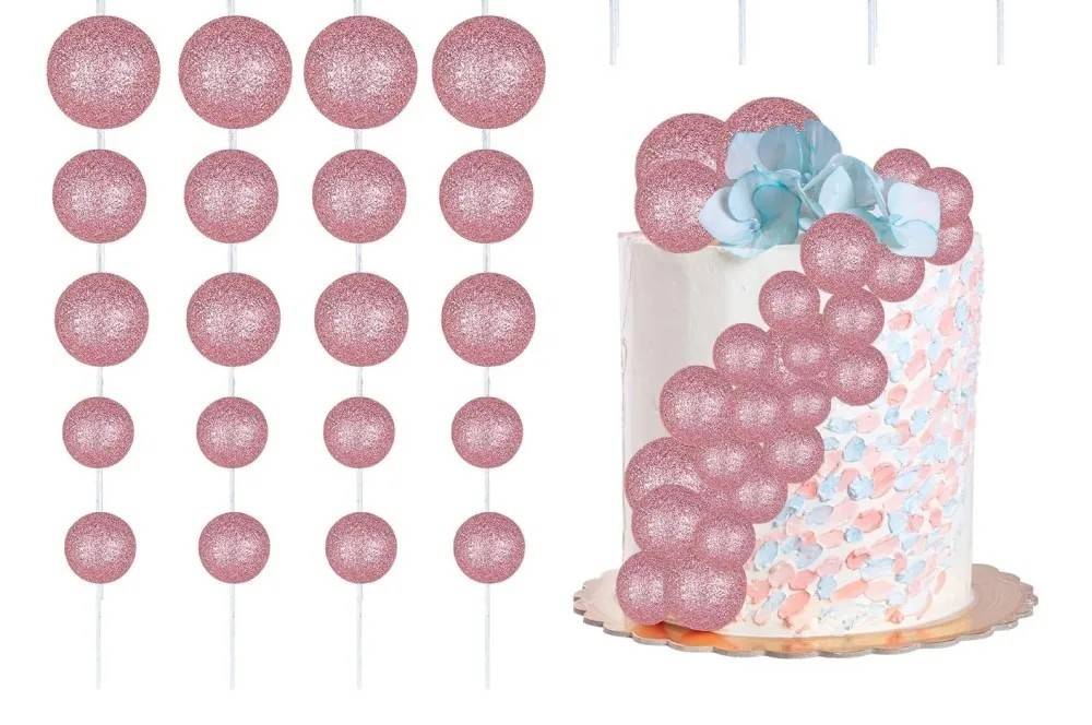 Zapichovací dekorace Koule růžové glitterové různé velikosti (20 ks)