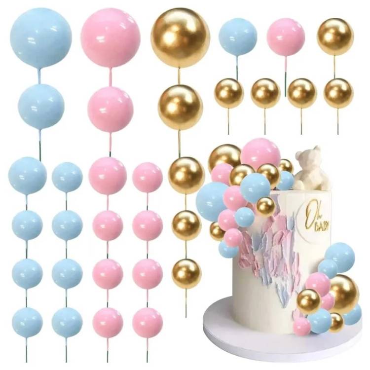 Zapichovací dekorace Koule růžové, modré a zlaté různé velikosti (36 ks)