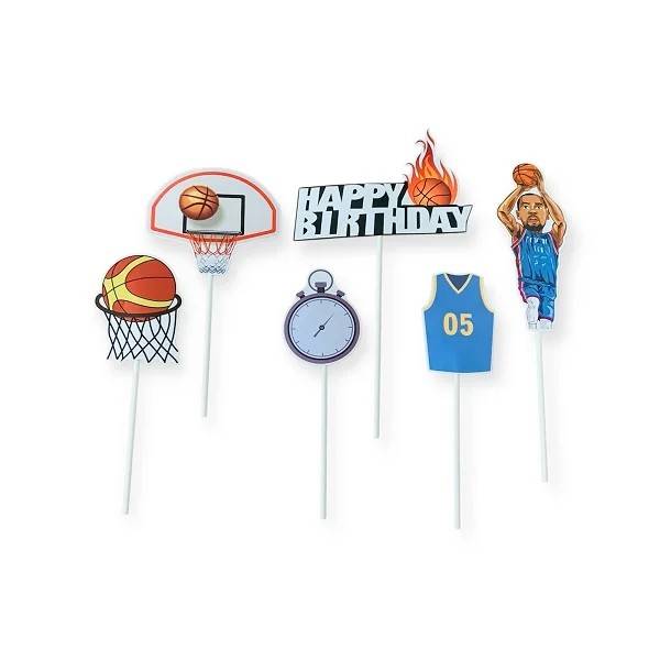 Zapichovací dekorace na dort Basketbal (6 ks)