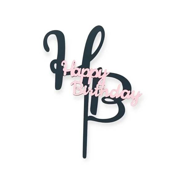 Zapichovací dekorace na dort černo-růžová Happy Birthday