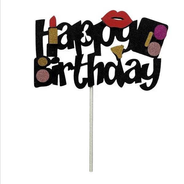 Zapichovací dekorace na dort Happy Birthday s make-upem