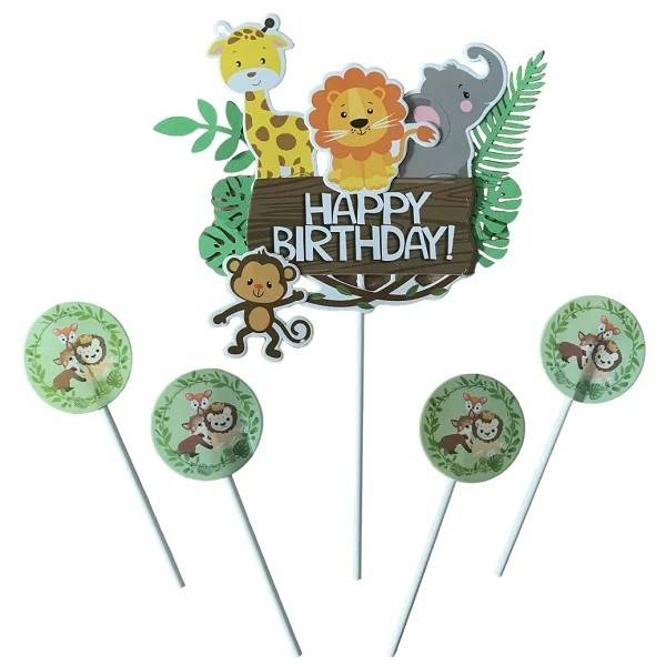 Zapichovací dekorace na dort Happy Birthday safari (5 ks)