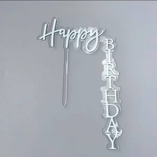Zapichovací dekorace na dort stříbrná Happy Birthday