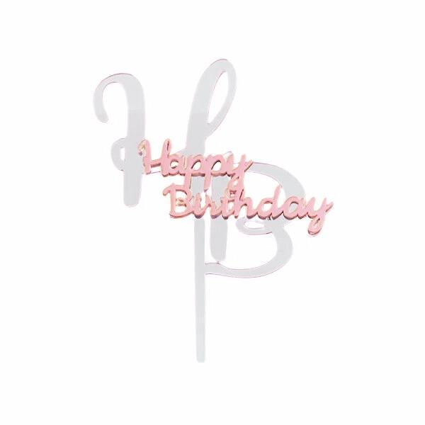 Zapichovací dekorace na dort stříbrno-růžová Happy Birthday