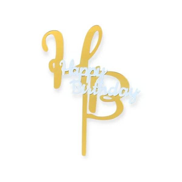 Zapichovací dekorace na dort zlato-bílá Happy Birthday