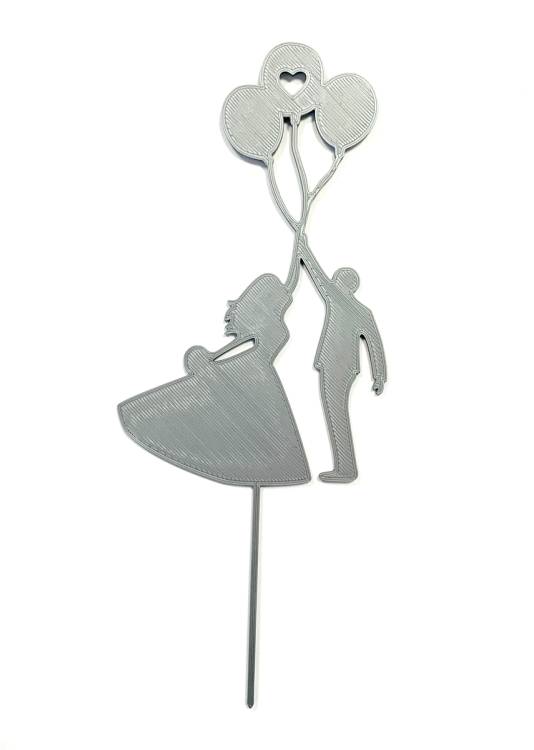 Zapichovací dekorace Svatební pár s balónky stříbrný