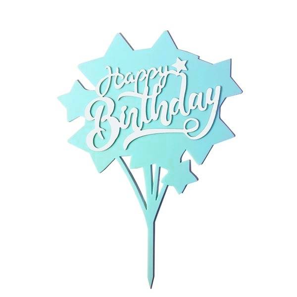Zapichovací plastová dekorace modrá s hvězdami Happy Birthday